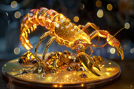 雕塑造型金色龙虾雕塑插画