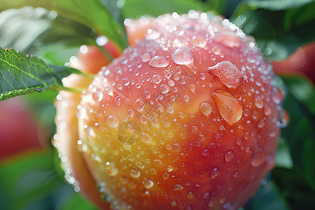 桃子上的水滴高清图片