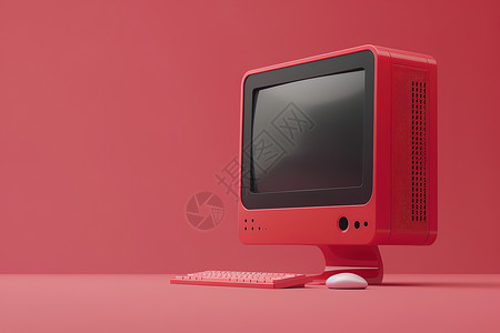 键盘上的R桌子上的红色电脑插画