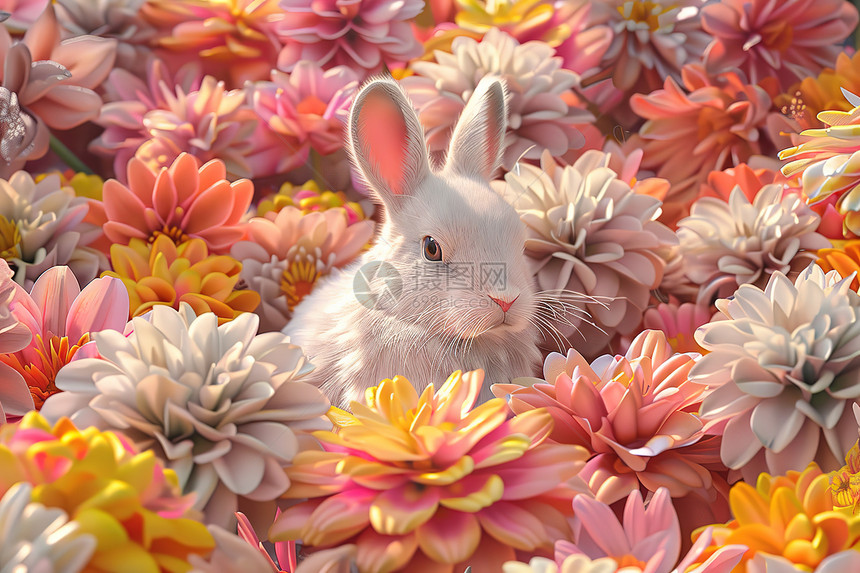 花海中的兔子图片