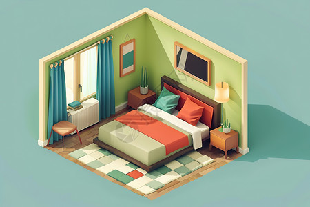 北欧风格大床简洁的卧室插画