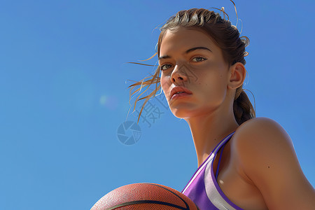 健身女神太阳下的篮球女神插画