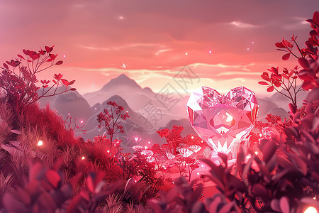 背景粉红山谷里的粉红钻石插画