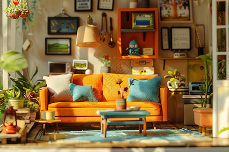 出租公寓客厅里的黄色沙发设计图片