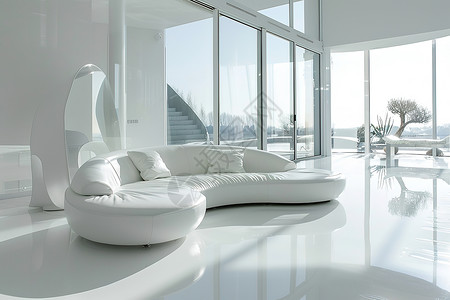 白色公寓客厅里的白色沙发设计图片