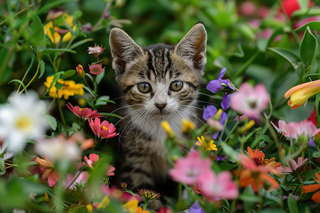 花田中的小猫咪背景图片