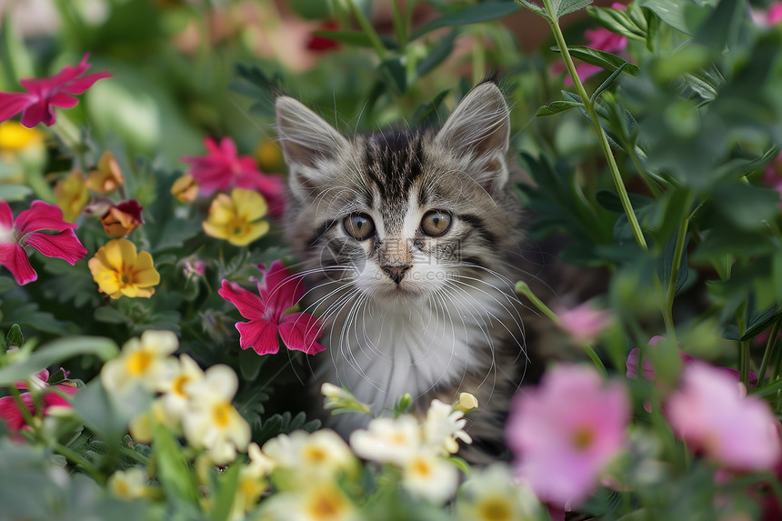 花园中一只小猫咪图片