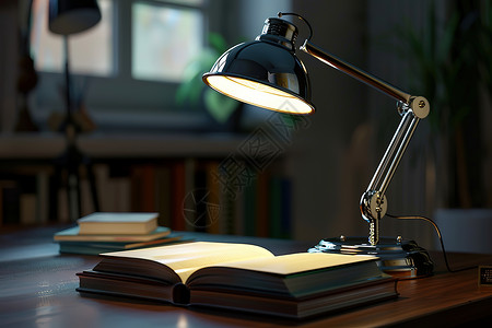 书桌静物书桌上的台灯和书籍插画