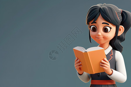 快乐读书的卡通女孩背景图片
