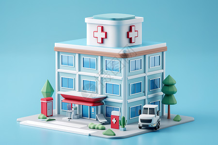 红绿灯模型医院大楼模型插画