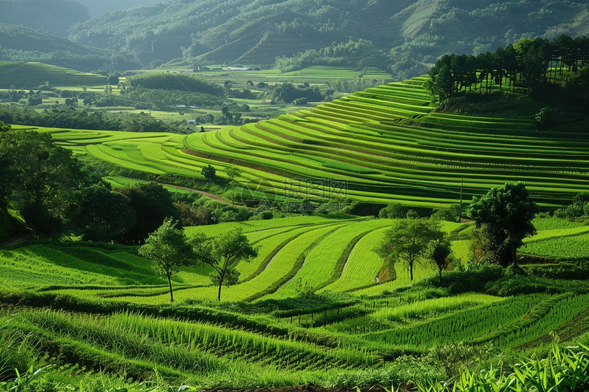 山谷中的稻田图片
