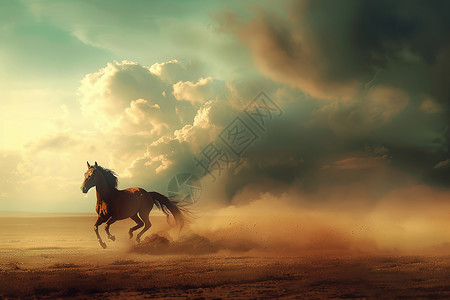 素材马奔跑沙漠里的奔跑的马背景