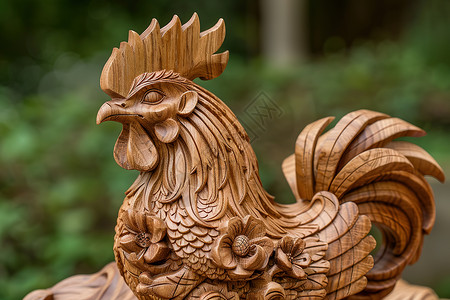 公鸡木雕木雕背景高清图片