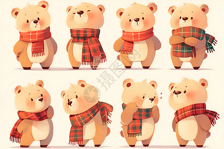 小熊表情包生气戴着围巾的小熊插画