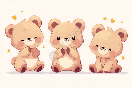 晚安小熊表情包三只泰迪熊插画