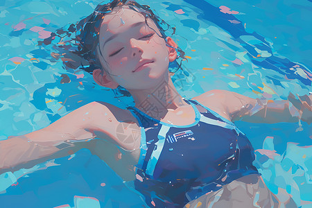 青年游泳泳池漂浮的女人插画