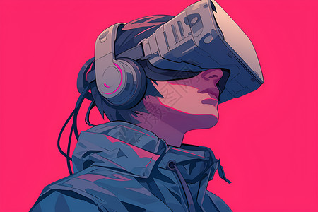 男士体验科技男子沉浸在虚拟世界中插画