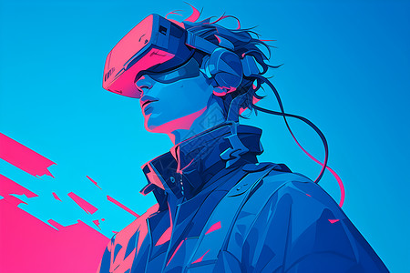 VR游戏体验沉浸在虚拟游戏里的男孩插画