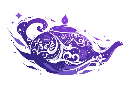 白色瓷器紫陶茶壶上的白色纹路插画