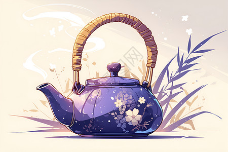 中国风紫色茶壶背景图片