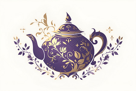 紫色金纹茶壶背景图片