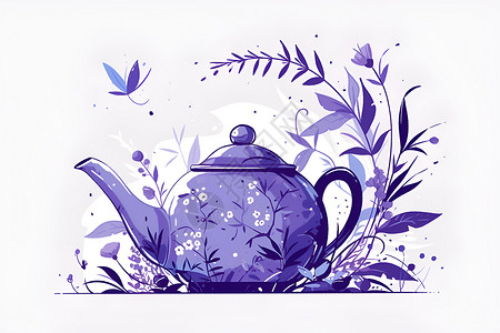 茶壶上的蝴蝶背景图片