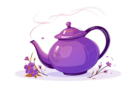 简约瓷器简约紫色茶壶插画