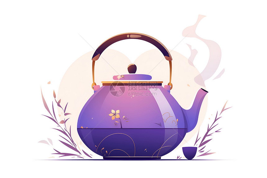 中国风紫色茶壶和茶杯图片