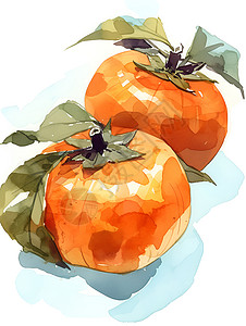 柿子螃蟹带叶子的柿子插画