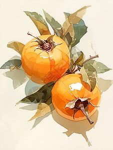成熟水果两个金黄的柿子插画