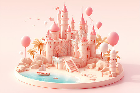 童话里的粉色梦幻城堡背景图片