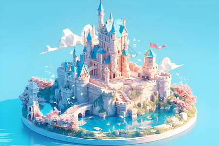 童话城堡梦幻粉色城堡插画