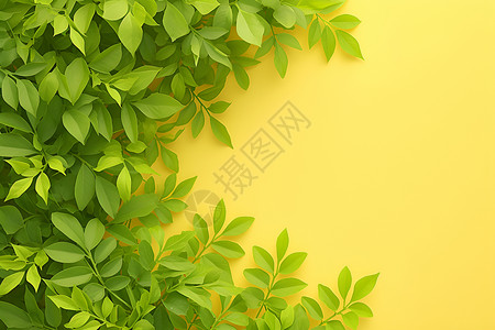 黄墙上的绿叶背景图片