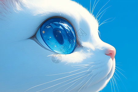 蓝眼小白猫蓝眼白猫仰望蓝天插画