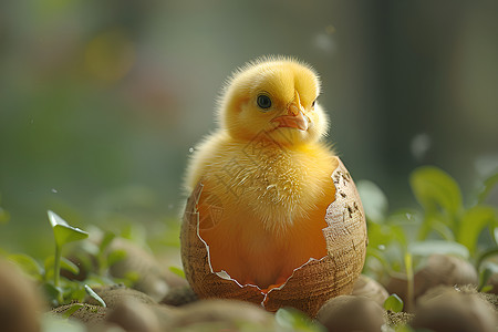 养殖家禽小鸡坐在蛋壳里背景