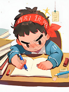 书桌前学习的男孩背景图片