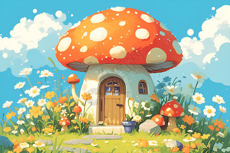 蘑菇房子梦幻蘑菇小屋插画