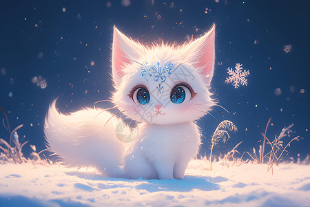 白色星璇星空下的小猫插画