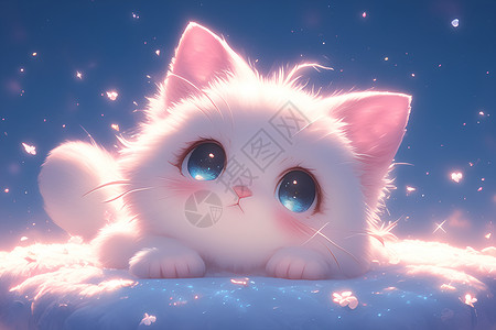 白色梦幻诱惑梦幻背景中的猫咪插画