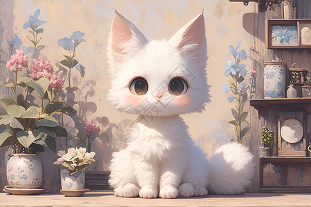 可爱的白色猫咪背景图片