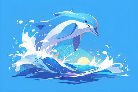 海中跃起的海豚背景图片