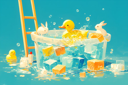 水桶卡通水桶里的鸭子插画