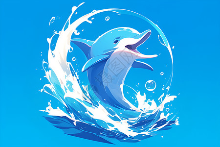 浪花插画跃出水面的海豚插画