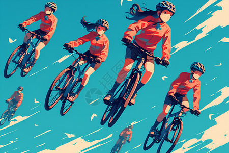 骑车女性骑车的人群插画