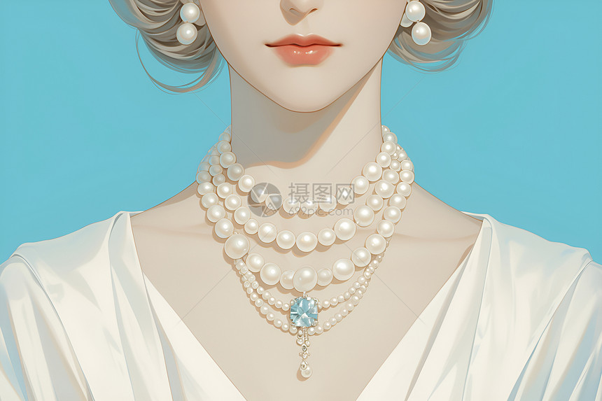 珍珠装束的女士图片