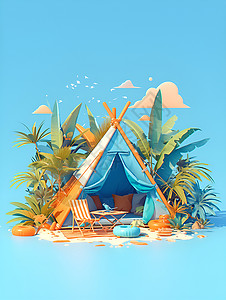 海岛露营插画