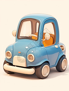 蓝色车子蓝色复古玩具车插画