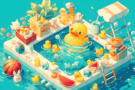 水池里的快乐小鸭背景图片
