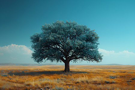 草原上的一棵树背景图片