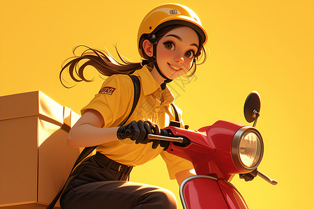 电动车安全女孩骑着电动车送餐插画